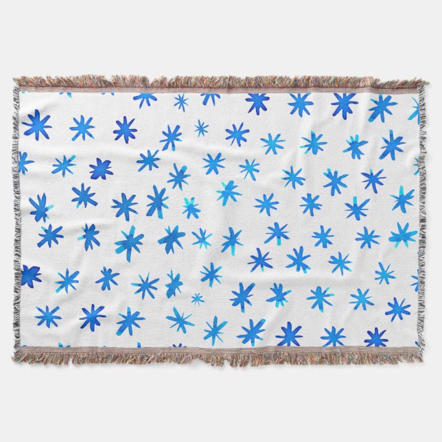 Watercolor stars - blue throw blanket (Front)