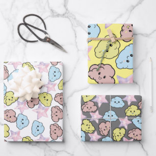 Watercolor  Stars & Cloud Pattern  Wrapping Paper Sheet