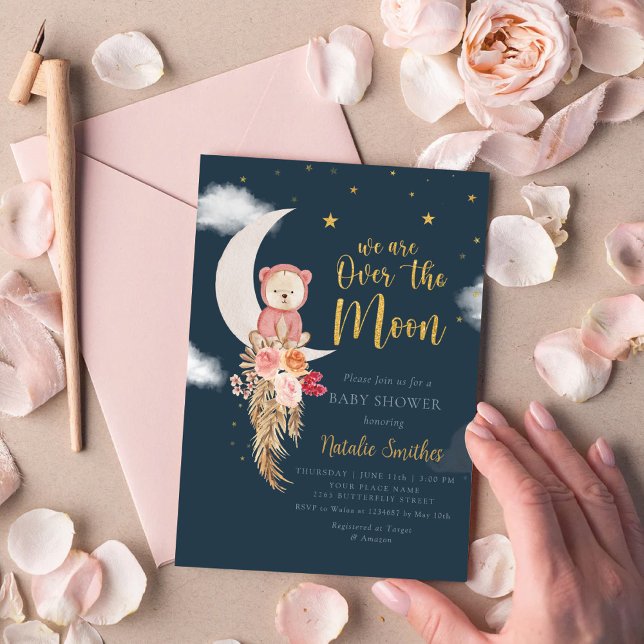 Watercolor Stars Clouds Over The Moon Baby Shower  Invitation (Creator Uploaded)