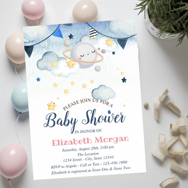 Watercolor Stars,Clouds,Planet Baby Shower  Invitation (Creator Uploaded)