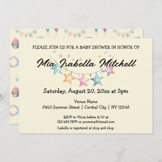Watercolor Stars Cute Baby Shower Invitation