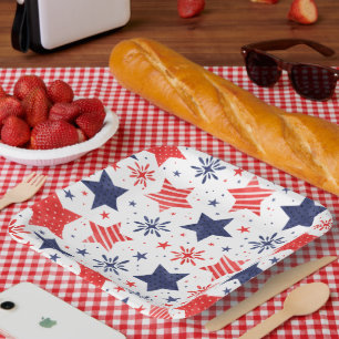 Watercolor Stars Fourth of July Party Paper Plate