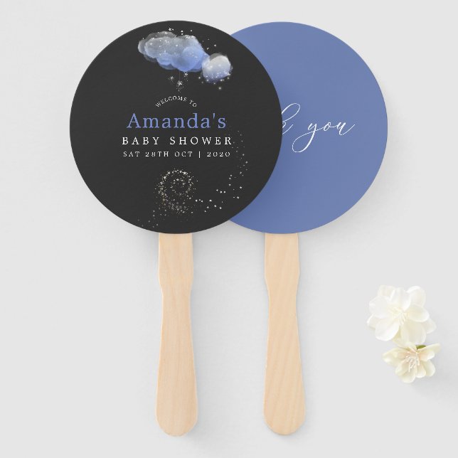 Watercolor Stars Night Sky Baby Shower Hand Fan (Front and Back)