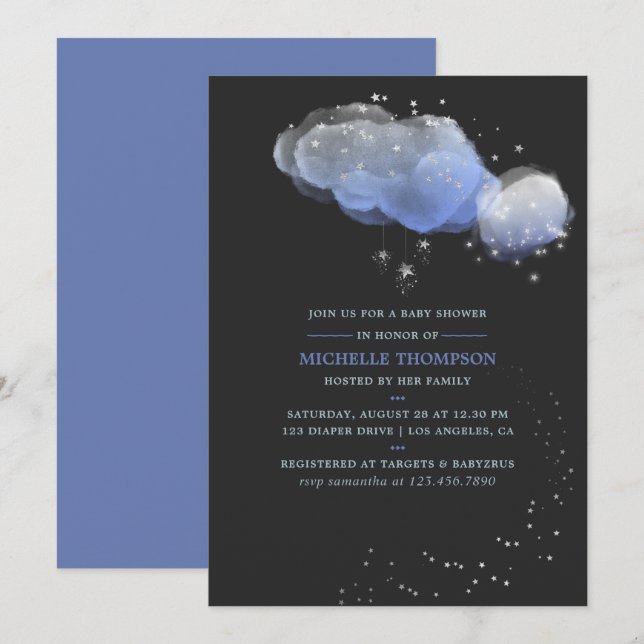 Watercolor Stars Night Sky Baby Shower Invitation (Front/Back)