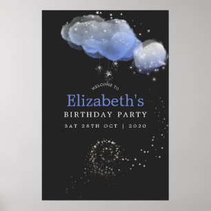 Watercolor Stars Night Sky Birthday Party Welcome Poster