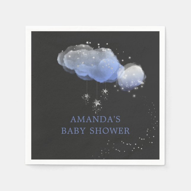 Watercolor Stars Night Sky Boy Baby Shower Napkin (Front)