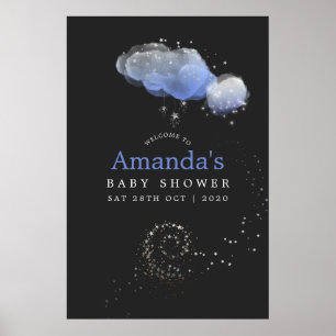 Watercolor Stars Night Sky Boy Baby Shower Welcome Poster