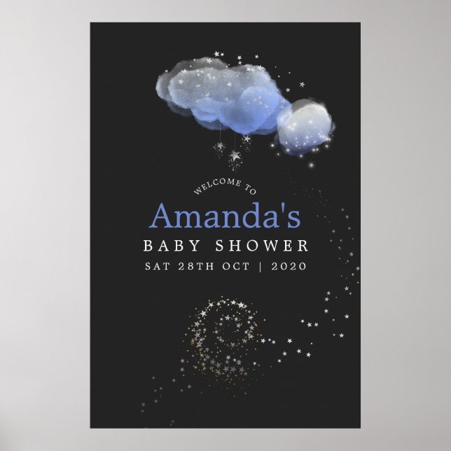 Watercolor Stars Night Sky Boy Baby Shower Welcome Poster (Front)
