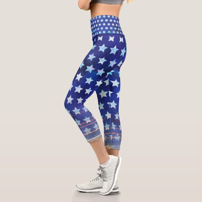 Watercolor Stars Pattern  Capri Leggings (Left)