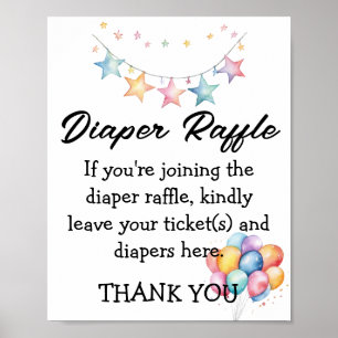 Watercolor Stars Pennant Baby Shower Diaper Raffle Poster