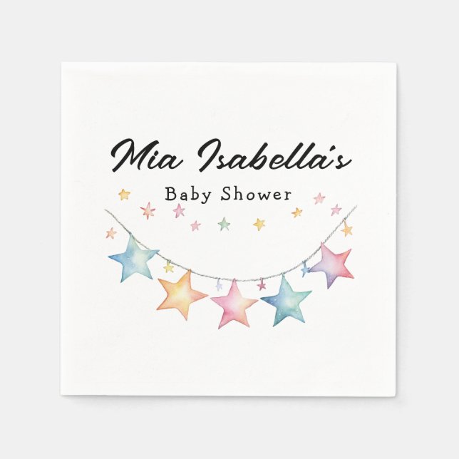 Watercolor Stars Pennant Baby Shower Paper Napkins (Front)