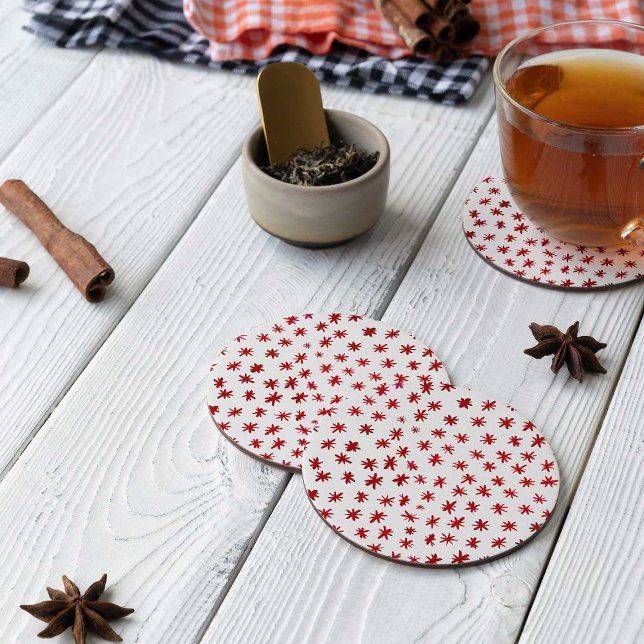 Watercolor stars - red round paper coaster (Creator Uploaded)