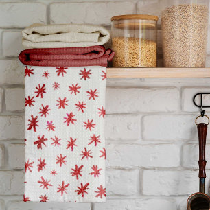 Watercolor stars - red tea towel
