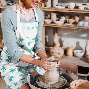 Watercolor stars - turquoise apron