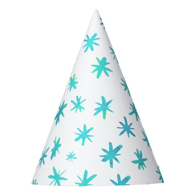 Watercolor stars - turquoise party hat (Front)