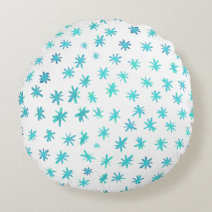 Watercolor stars - turquoise round cushion