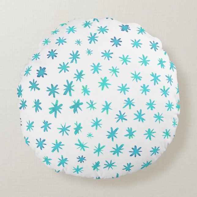 Watercolor stars - turquoise round cushion (Front)
