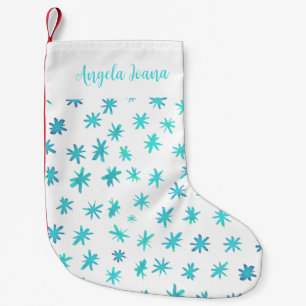 Watercolor stars with name - turquoise small christmas stocking