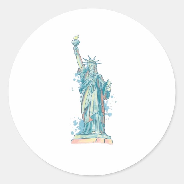 WATERCOLOR STATUE OF LIBERTY CLASSIC ROUND STICKER (Front)
