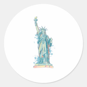 WATERCOLOR STATUE OF LIBERTY CLASSIC ROUND STICKER