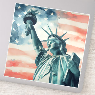 Watercolor Statue of Liberty with American flag