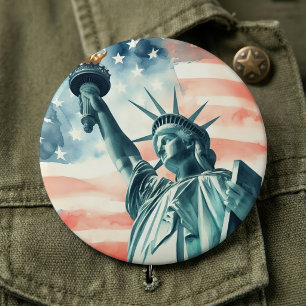 Watercolor Statue of Liberty with American flag 6 Cm Round Badge