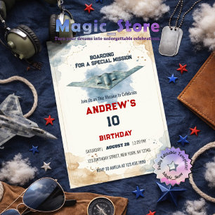 Watercolor Stealth Jet Fighter B2 Spirit Birthday Invitation