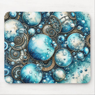 Watercolor Steampunk Bubbles & Gears Mouse Mat