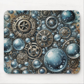 Watercolor Steampunk Bubbles & Gears Mouse Mat