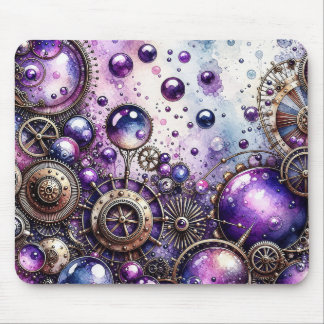 Watercolor Steampunk Bubbles & Gears Mouse Mat
