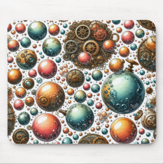 Watercolor Steampunk Bubbles & Gears Mouse Mat
