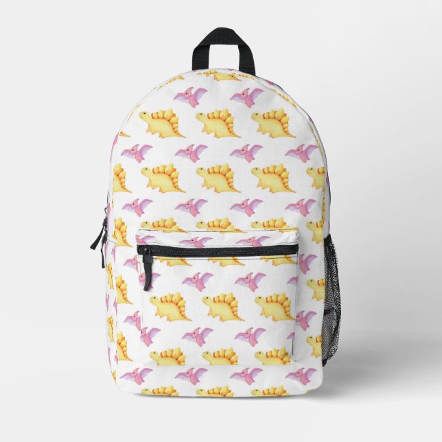 Watercolor Stegosaurus & Pterodactyl Pattern Printed Backpack (Front)