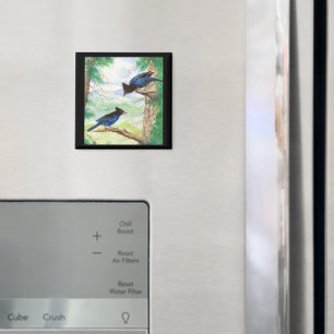 Watercolor Stellar Jay Birds Forest Trees Magnet