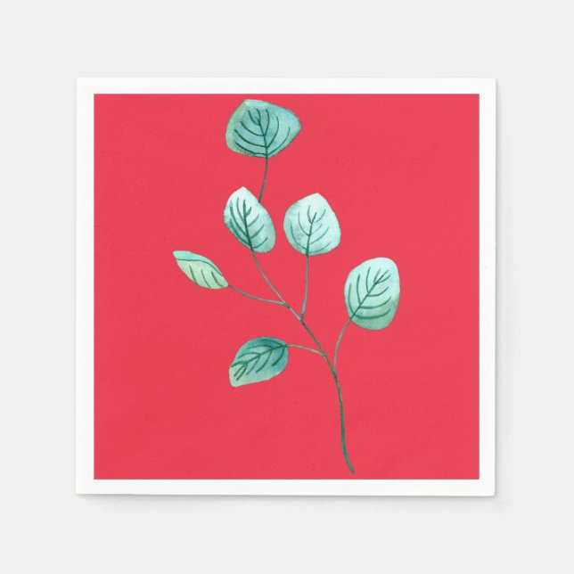 Watercolor Stem of Leaves Napkin (Front)