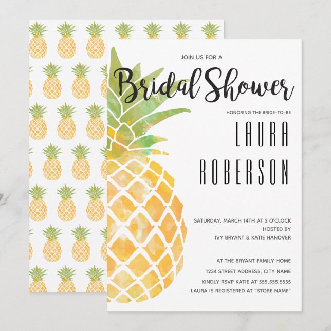 Watercolor Stencil Pineapple | Brida Shower Invite (Front/Back)