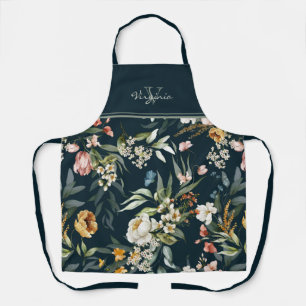 Watercolor Still Life Art Floral Monogram & Name Apron