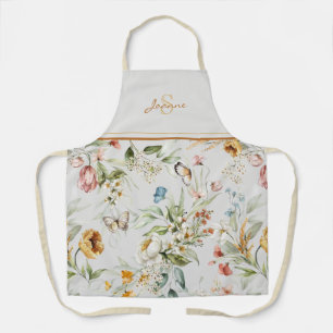 Watercolor Still Life Art Floral Monogram & Name Apron