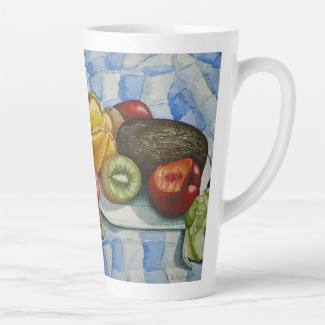 watercolor still life painting of exotic fruits latte mug (Right)