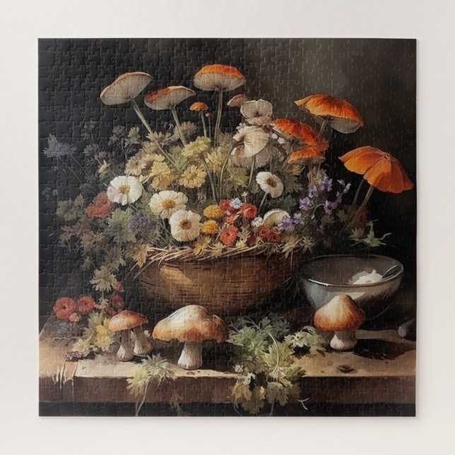 Watercolor Still Life with Mushrooms Puzzle (Vertical)