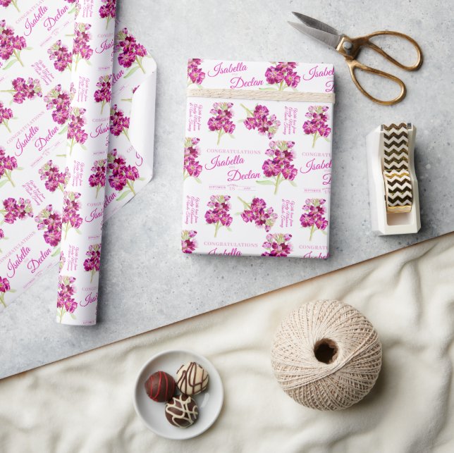 Watercolor stock flower pink custom wedding white wrapping paper (Crafts)