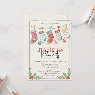 Watercolor Stockings Christmas Holiday Party Invitation