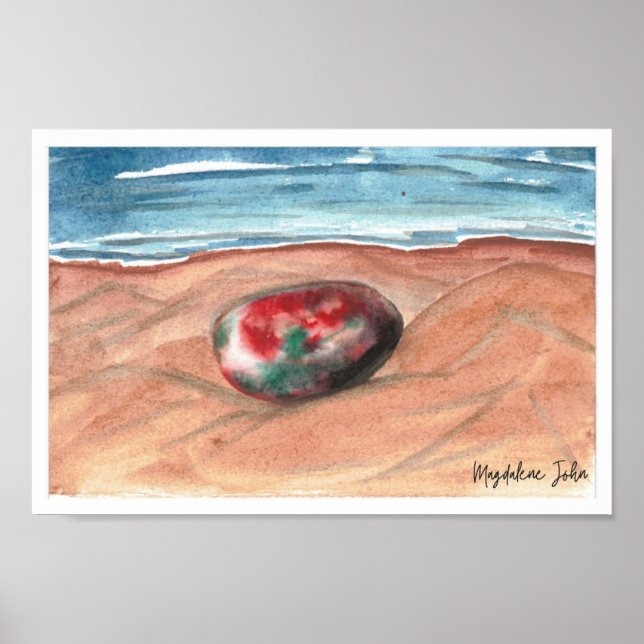 Watercolor Stone on a Baltic Sea Beach Poster (Front)