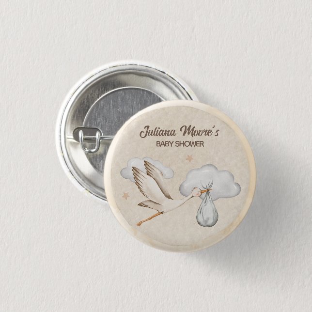 Watercolor Stork Baby Shower 3 Cm Round Badge (Front & Back)