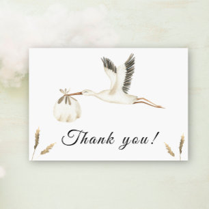 Watercolor stork baby shower Thank You Card
