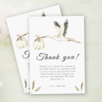 Watercolor stork baby shower Thank You Card