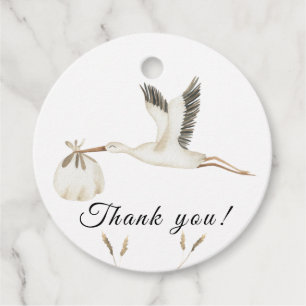 Watercolor stork baby shower Thank You Favour Tags