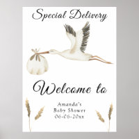 Watercolor Stork Baby Shower Welcome