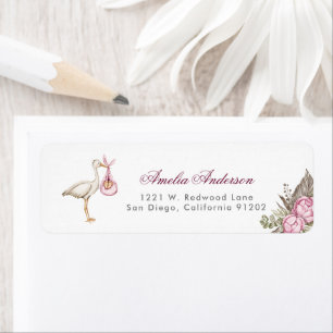 watercolor Stork floral girl Baby Shower adress