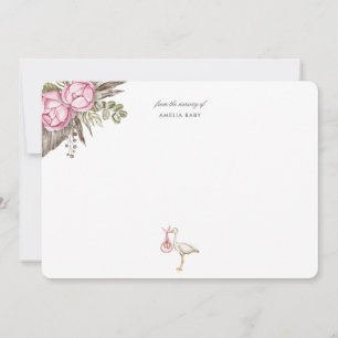 Watercolor Stork Floral Girl Baby Shower Card