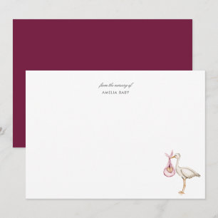 Watercolor Stork Floral Girl Baby Shower Card